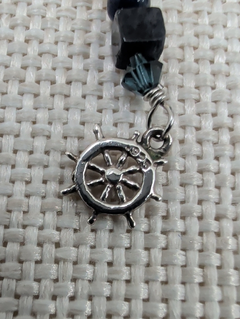 Sterling Silver Nautical Wheel Dangle Earrings with Navy and Pearl Beads - Picture 9 of 17